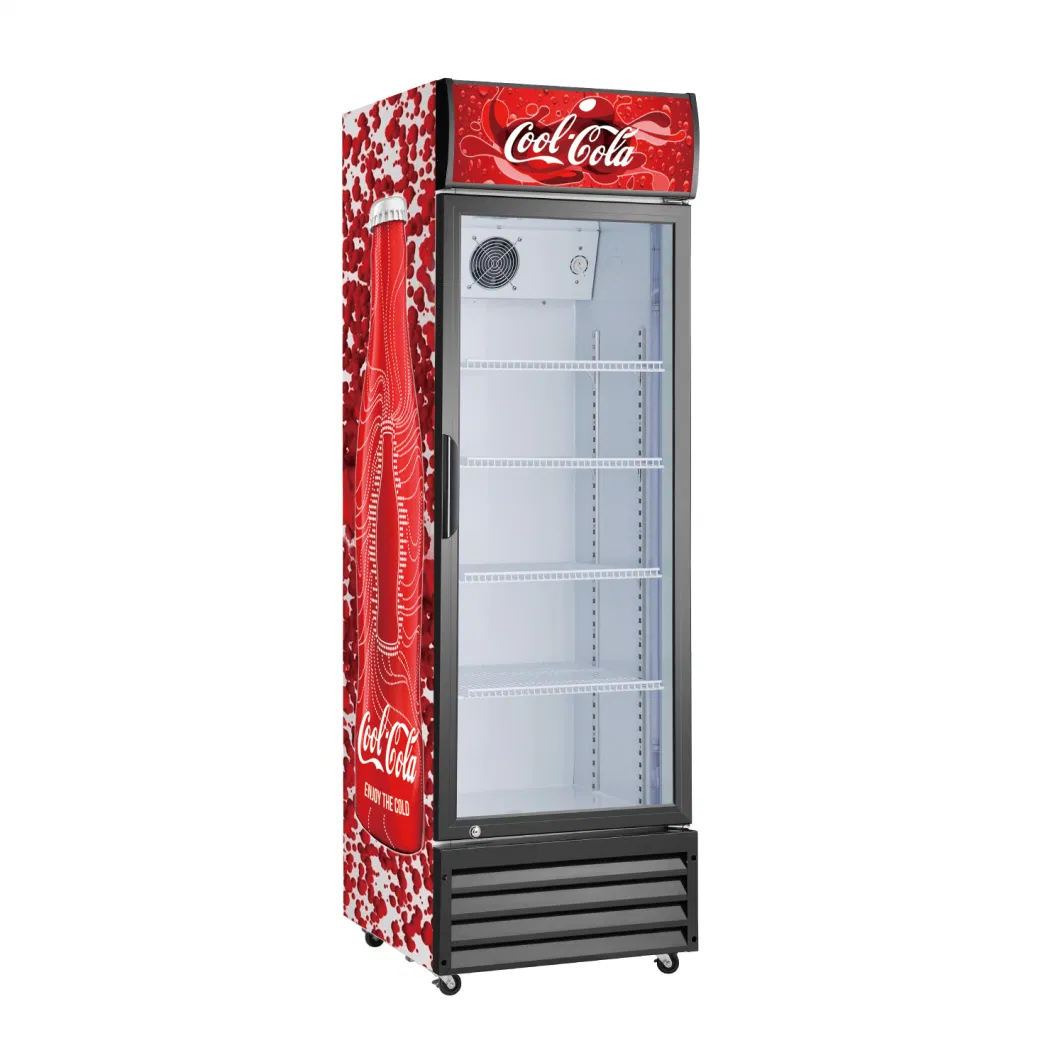 Fan Cooling 450L Colume Glass Door Merchandiser for Beverage